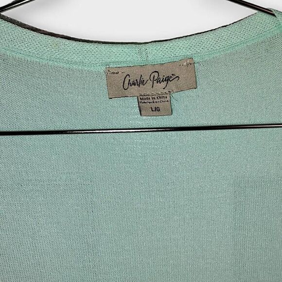 Charlie Paige Womens Cardigan Sz Large Aqua Long‎ Linen Coastalcore Athleisure - Picture 6 of 10